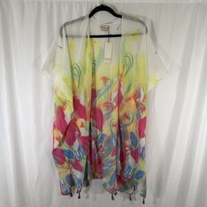 New Young USA One Size Wrap Open Front Multicolor Floral Lightweight